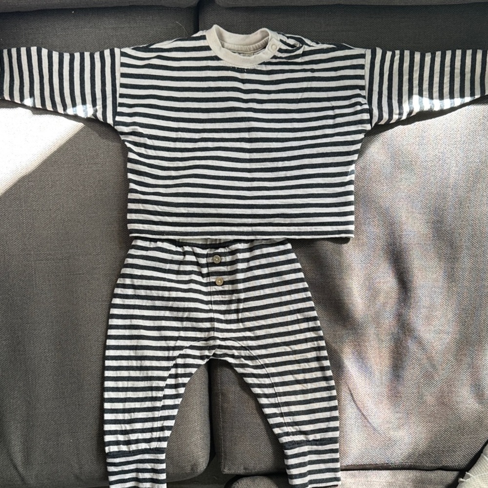 Rylee + Cru Black and Cream Striped Baby Set